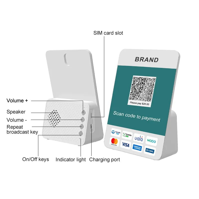 4G динамический QR-платеж Soundbox с уведомлением об оплате Wifi Bluetooth платежный динамик