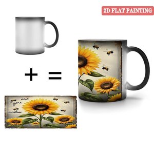 Mug en céramique noir givré de 11 oz à changement de couleur avec motif tournesol, base antidérapante, tasse de table anti-rayures - Product Image 4
