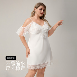 Nueva Llegada, Camisón de Satén con Cuello en V para Mujer, Talla Grande, con Ribete de Encaje, Ropa de Dormir Sexy, Ropa de Casa para Mujer - Product Image 3