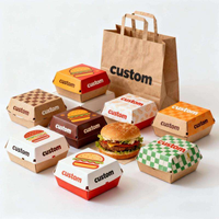 Boîte à emporter en carton jetable au design coloré pour hot-dogs, poulet frit, frites, hamburgers, poulet frit, fast-food