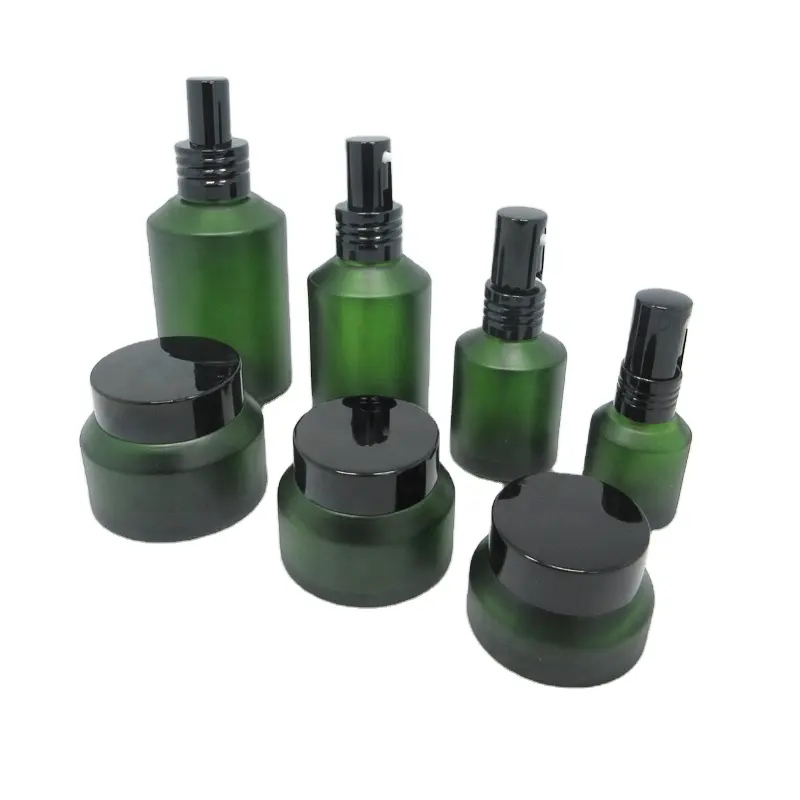 15ml 30ml 100ml Glassato verde scuro oblique spalla pompa lozione di vetro bottiglie e vasetti di crema per il corpo scrub cosmetici imballaggio