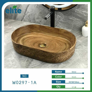 Moderno rustico europeo lavabo rettangolare stile legno in ceramica lavello in porcellana in pietra per bagni da pranzo per alberghi - Product Image 1