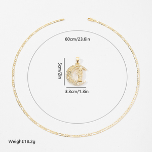 Nuevo Diseño, Collar con Colgante de Luna Chapado en Oro de 14k con Circones, Amuleto Religioso de la Santa Muerte en Latón, Joyería Unisex para Regalo - Product Image 4