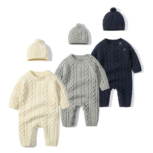 Bebek tulum şapka giysileri setleri yenidoğan kız erkek örme tulumlar kıyafetler sonbahar uzun kollu yürümeye başlayan bebek tulum 2 adet - Product Image 1