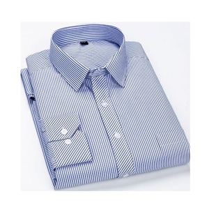 Cheap Price Business Work Office Casual Striped Anti-Wrinkle Autumn Long Sleeve Plaid Cotton Social Formal Dress Plus Size Men's - Product Image 5