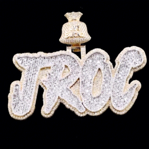 Colgante con nombre personalizado estilo Hip Hop para hombre, con moissanita baguette, diseño de bolsa de dinero, bicolor, de plata de ley 925 - Product Image 1