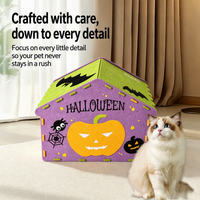 Lit pour chat en feutre chaud d'hiver pour Halloween, semi-fermé, amovible, tente confortable pour chat d'intérieur, utilisation toute saison