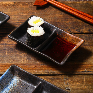 Plat à <span class=keywords><strong>Sauce</strong></span> en Céramique de Style Japonais Rectangle 2 Compartiments Bols à <span class=keywords><strong>Sauce</strong></span> Soja Sushi 2 Grilles Design Japandi pour les Occasions de Fête - Product Image 3