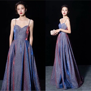 Elegant Starry Sky Long Evening Gown Women A-Line Empire Waist Sweetheart Neckline Glitter Satin Formal Dress - Product Image 1