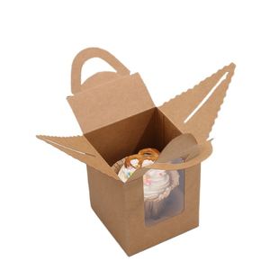Single Cupcake Boxes Individual Cupcake <b>Containers</b> Muffins Cupcake Carriers Holder Kraft Pastry <b>Containers</b> with Window & Handle - Product Image 4