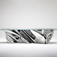 Meuble de salon rectangle moderne avec table basse en métal miroir