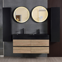 Meuble de salle de bain moderne avec vasque en céramique, design mural, miroir inclus, caractéristiques imperméables