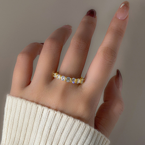 Anillos de Moda, Joyería Impresionante, Anillo de Eternidad con Circonitas Multicolores Chapado en Oro de 18K para Mujer - Product Image 6