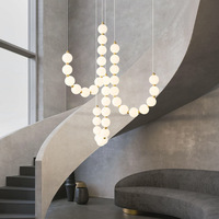 Collar de perlas, candelabro de luz de techo led, bar, cafetería, restaurante, modelo de habitación, escalera dúplex, candelabro largo