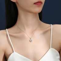 Collier en Moissanite 5mm, Pierre Bleue, Pendentif Géométrique Bouclier Halo CZ pour Femme, Argent Sterling 925, En Stock, Bijoux en Gros