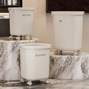 A&King Trash Can Cylindrical With Wheels Indoor Use For Living Room Bedroom Bathroom - Product Image 3