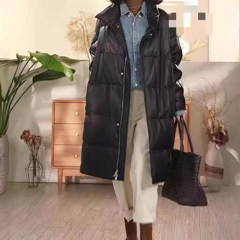 3272 Hot Sale Women's Down Long Coat Semi-high Collar Sheepskin Leather White Duck Down Coat