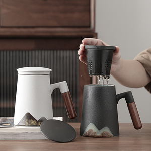Taza <span class=keywords><strong>de</strong></span> agua <span class=keywords><strong>de</strong></span> cerámica <span class=keywords><strong>con</strong></span> mango <span class=keywords><strong>de</strong></span> madera para la Oficina <span class=keywords><strong>y</strong></span> el hogar, accesorio pintado a mano, <span class=keywords><strong>con</strong></span> <span class=keywords><strong>filtro</strong></span> <span class=keywords><strong>de</strong></span> cubierta - Product Image 1