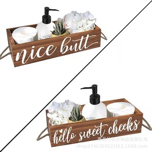 Boîte de rangement en bois rectangulaire 16 cm, organisateur mural pour salle de bain, boîtes de rangement décoratives - Product Image 3