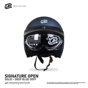 Casco Retro de Media Cara JP Signature en Azul Oscuro Mate, que ofrece un diseño elegante de cara abierta y un encanto retro sólido. - Product Image 2