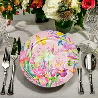 Assiette de présentation en plastique, directement de l'usine, décorative pour fruits, imprimée UV, ronde, style européen, pour repas et mariages