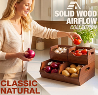 Caja de Almacenamiento de Madera Maciza de Gran Capacidad para Patatas y Verduras, Contenedor Rectangular para Organización de Cocina, Técnica de Lacado para Vajilla