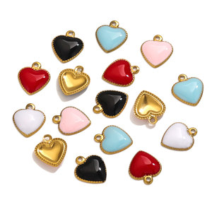 Pendentifs Cœur en Acier Inoxydable Émaillé, Breloques Cœur Gonflé Doré à Petit Trou pour Bijoux DIY - Product Image 2