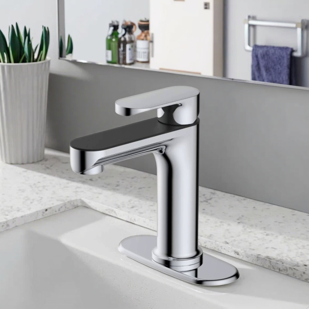 Simple Modern Single Handle Basin Filter Faucet Contemporary Bathroom Hot and Cold Water Tap Zinc Metered Faucets