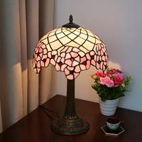 Lampe de table en verre teinté de 12 pouces, style jardin américain, fleurs de cerisier roses, lampe de chevet romantique pour chambre à coucher, cadeau pour la fête des mères