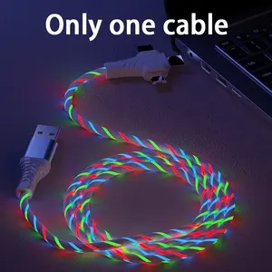 3 In 1 Glow USB Data Charging Cable With A Male To Micro Type C Type-c USB-C Light Up Glowing Flowing Fast Charge Cord Charger