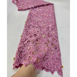 Tissu en dentelle guipure nigériane en gros, tissu en dentelle à cordon tendance avec strass - Product Image 6