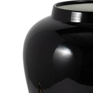Vaso decorativo in ceramica nero con coperchio dorato per soggiorno o ufficio - Product Image 4