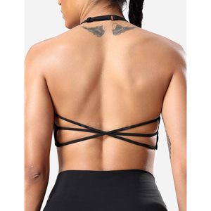 Top Crop da donna con reggiseno sportivo da donna con cinturino a croce rimovibile con stampa attiva Yoga imbottita - Product Image 2