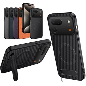 Étui arrière en cuir texturé fibre de carbone magnétique mat avec support pour Tecno Spark 50 Pro <span class=keywords><strong>4G</strong></span> / KO5, compatible charge sans fil - Product Image 1