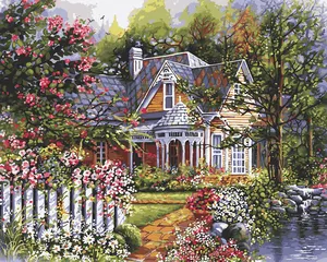 Custom DIY Castle Garden Series Painting By Numbers Kits Monet Garden Oil Painting Beautiful Scenery Picture