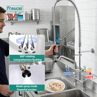 Robinet de cuisine mural Frascio Watermark moderne en acier inoxydable chromé avec douchette extractible et rotation à 360°, 2 poignées