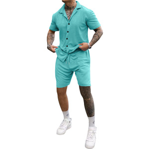 Recién llegado, conjuntos cortos de verano para hombre, camisa de manga corta sólida de 2 piezas y conjuntos cortos informales de dos piezas para hombre, ropa para hombre <span class=keywords><strong>2023</strong></span> - Product Image 4