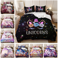 Parure de lit pour chambre de fille, motif de licorne de dessin animé mignon, impression numérique, housse de couette