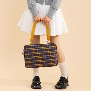 Sac fourre-tout pour ordinateur portable en polyester avec fermeture éclair, motif à carreaux et rayures, unisexe, nouvelle poignée de chariot, sac pour ordinateur portable fait main en forme de coussin - Product Image 1