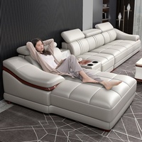 Ensemble de Canapé Modulable en Cuir Véritable, Garnissage Mousse, Design Moderne et Haut de Gamme, Complet pour Salon