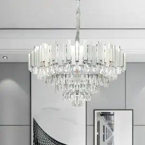 Luxury Home Lights Decoration Round Metal Chandelier Light K9 Crystal Pendant Light Round Hanging Lamp