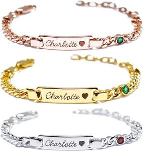 Pulseras de Acero Inoxidable con Baño de Oro de 18K, Personalizables con Nombre, para Niños, Estilo Moderno, para Recuerdo Familiar - Product Image 6
