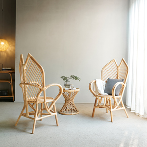 Boho Vintage Rotin tissé à la main Accent Lounge Fauteuil Cadre en bois massif Canne naturelle Meubles pour salon Balcon Patio - Product Image 4