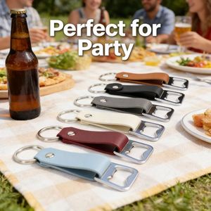 Décapsuleur porte-clés en cuir PU RTS, décapsuleur minimaliste en acier inoxydable pour camping, mariage, fête, usage quotidien - Product Image 1