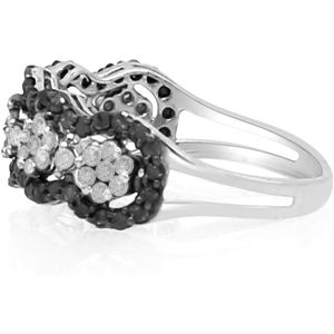 แหวนเงินแท้ 925 ประดับเพชรธรรมชาติสีขาวและสีน้ำตาลทรงกลมแบบฝังเพชรเรียงเป็นช่อคลื่นลายดอกไม้ สำหรับผู้หญิง เหมาะสำหรับเป็นแหวนแต่งงาน - Product Image 2