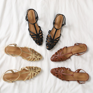 Nuevas Sandalias Tejidas para Mujer, Estilo Retro con una Sola Tira, Punta Cerrada, Tacón Cuadrado, Estilo Romano - Product Image 4