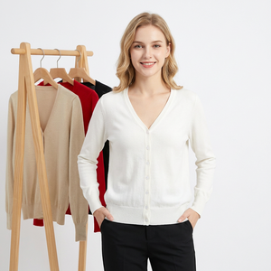 Women's V-Neck <b>Cardigan</b> <b>Sweater</b> Long Sleeve Solid Color Casual Knitwear 100% Acrylic Anti-Pilling Full Sleeve Regular Fit - Product Image 5