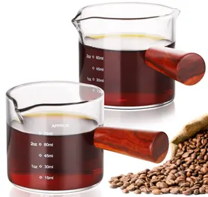밀크 커피 용 에스프레소 샷 안경 나무 손잡이가 달린 에스프레소 측정 컵 만들기