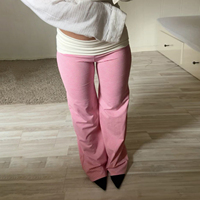 Pantalon taille basse uni respirant écologique à devant plat, taille élastique, décontracté, pour l'automne, tenue de tous les jours, confortable