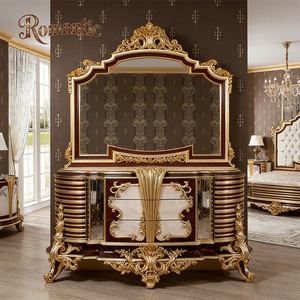 Cama King Size Turca de Lujo, con Marco de Madera Sólida Tallada en Oro, Cabecera Tapizada, Muebles para Dormitorio de Hotel o Villa - Product Image 5